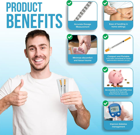 JJ CARE Insulin Syringe (Pack of 100) 1cc/ml 30G 5/16", U-100 Insulin Syringes , Ultra Fine Single Use Insulin Needles, Disposable & Sterile Diabetic Syringes, Individually Wrapped